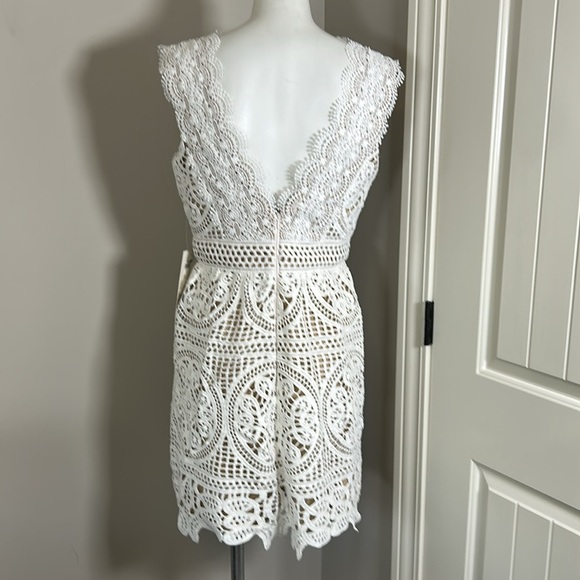 Monique Lhuillier x Anthropologie Yolande Lace Dress Ivory Scalloped Vneck 8 NEW - Picture 9 of 16